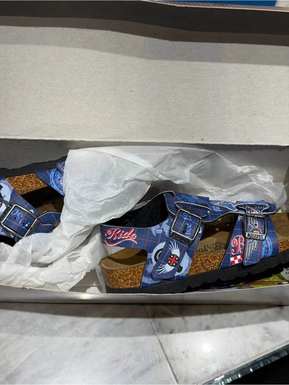 Kids Blue Graphic Adjustable Buckle Sandals